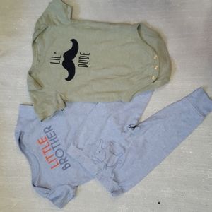 Children's Place "lil dude" onesie and Carter's Little Brother outfit 6-9 months